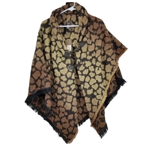 Modena New York Brown Leopard Print Shawl / Poncho One Size - Picture 1 of 5